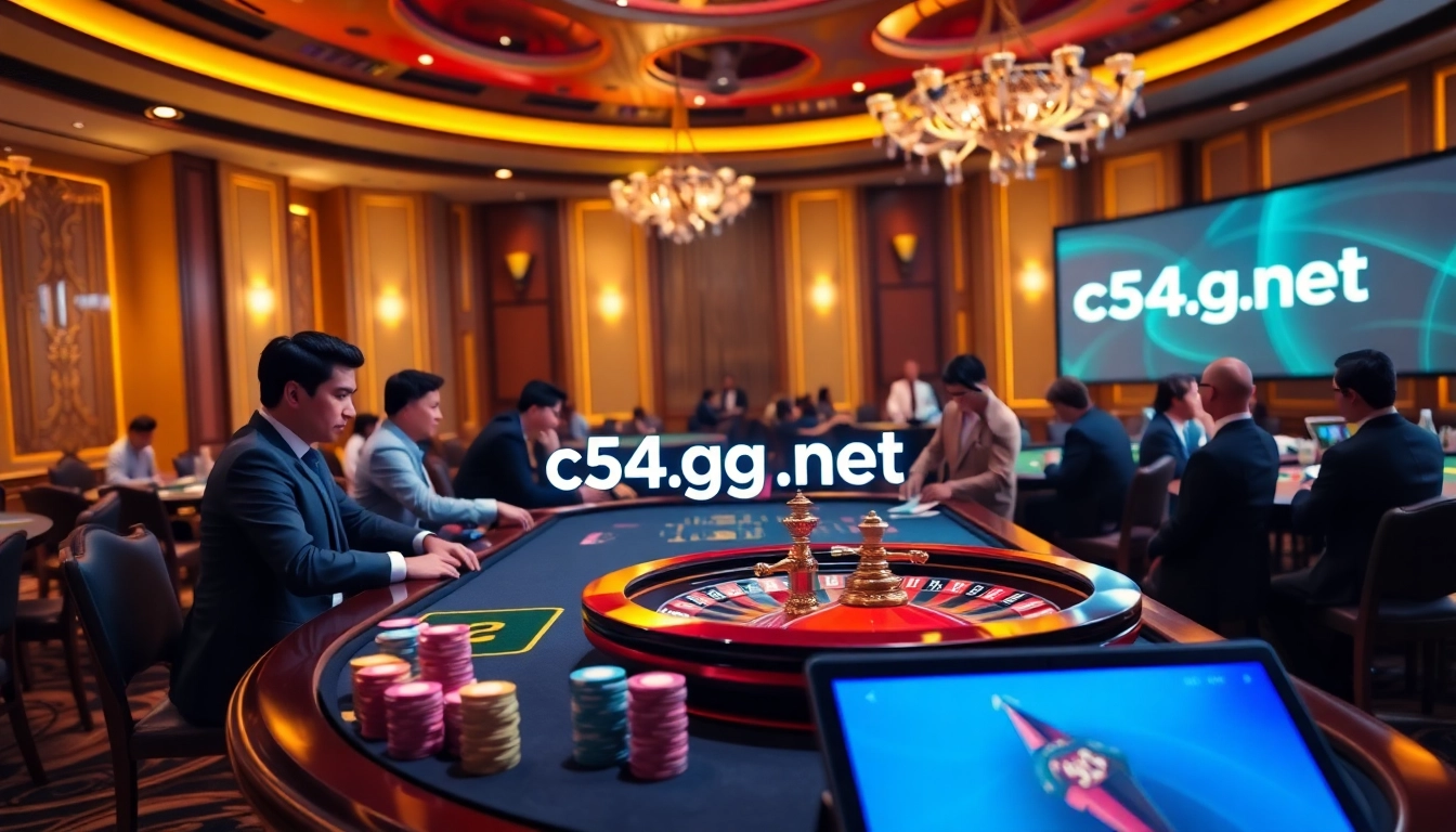 High-stakes players enjoying casino games at c54.gb.net with vibrant chips and roulette.