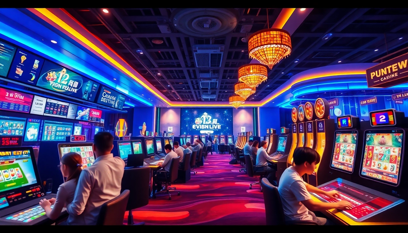 Exciting online gaming scene showcasing ev88win.live with modern casino elements and vibrant atmosphere.