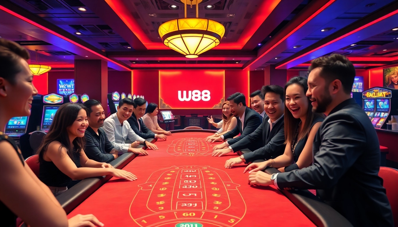 Exciting gaming atmosphere at W88.nyc online casino with diverse players and engaging dealers.