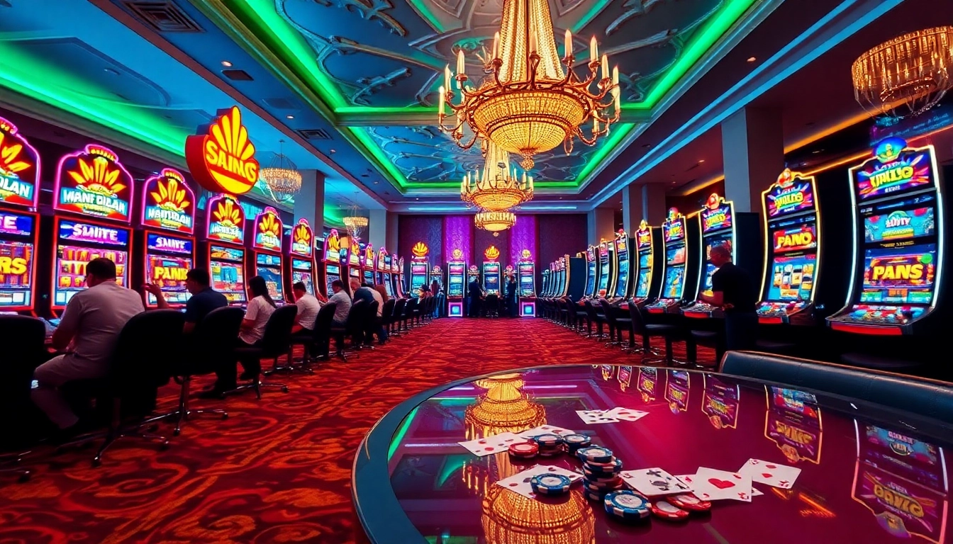 Pemain yang terlibat di mesin Slot dana dalam pengaturan kasino yang elegan penuh dengan kegembiraan.