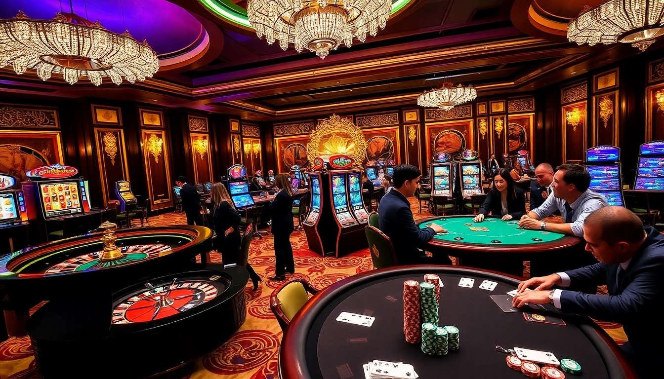 Zbet homepage with players gaming at slot machines and poker tables in an engaging casino environment.