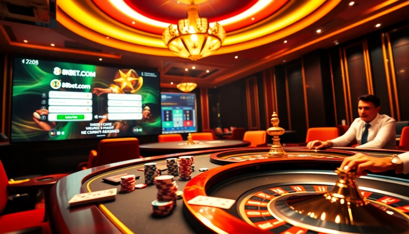 Experience the excitement of 8kbet.com đăng nhập at a vibrant casino table with cards and chips.