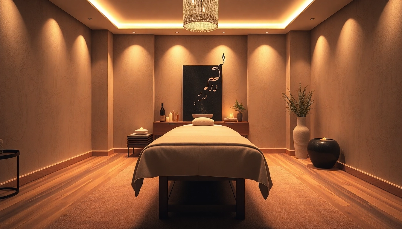 Deep tissue massage room with calming ambiance and essential oils.